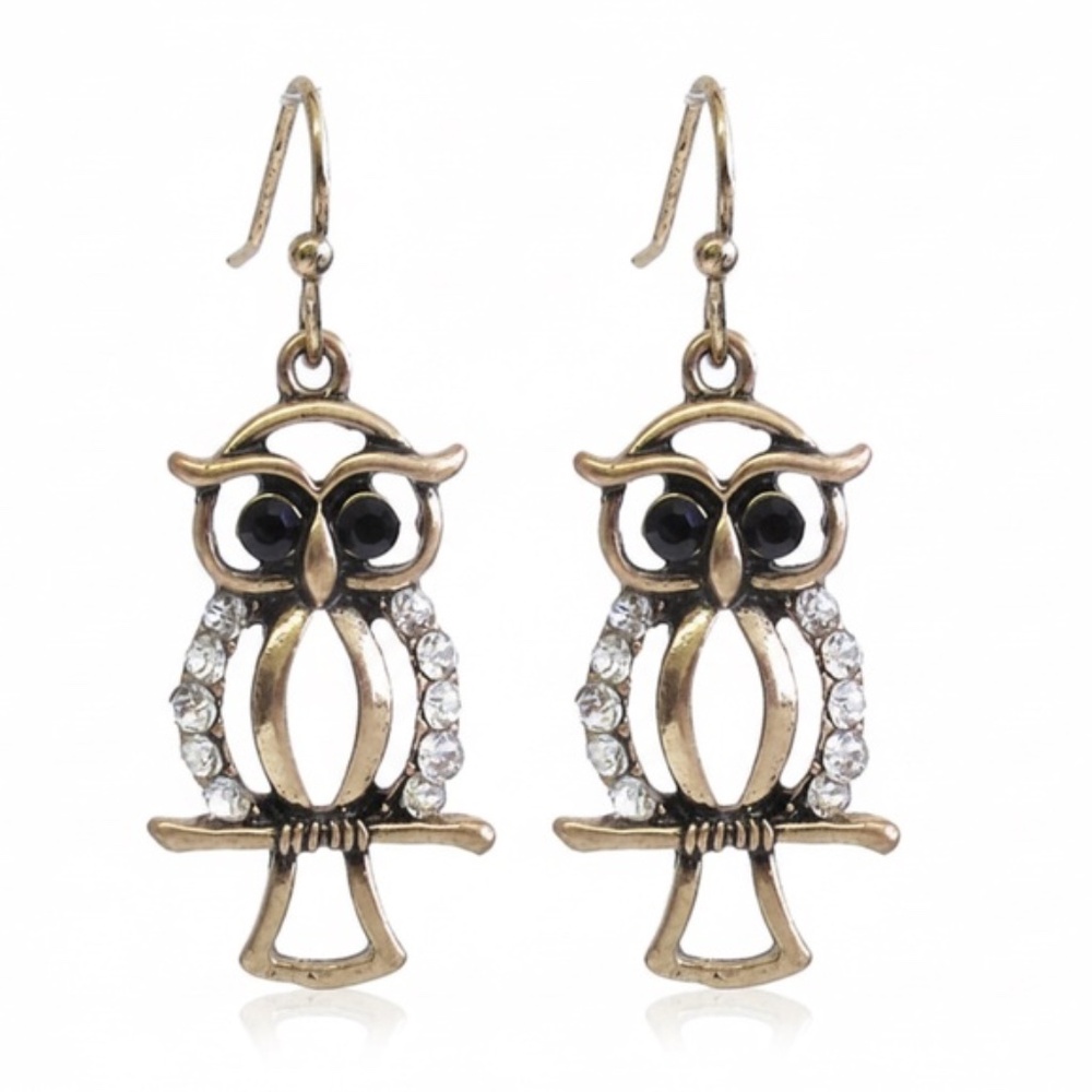 Womens Owl Earrings Silver Gold Tone Rhinestones Lightweight‎ Jewelry